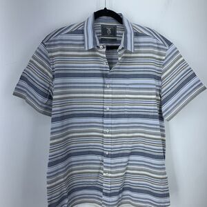 Maker & Company‎ Mens Large Button Up Shirt Cotton Blue Stripes Preppy